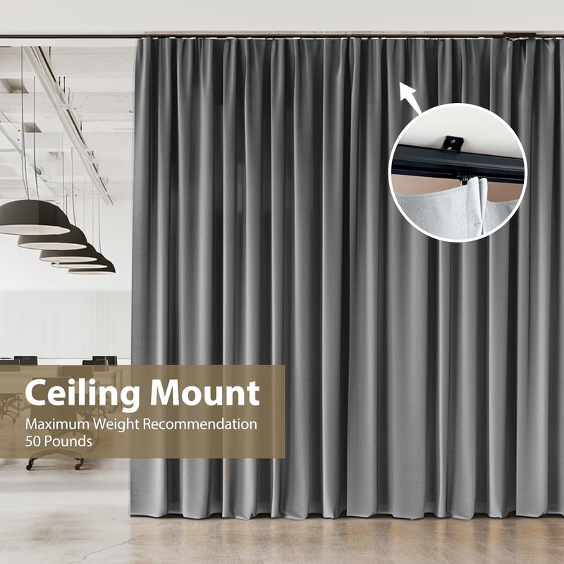 MaKefeile Ceiling Curtain Track Ceiling and Wall Mounted Heavy-Duty Curtains Rails Room Divider Curtains Shower RV Tracks Ceiling Sliding Curtain Rods With Clips,Black 9ft. - Image 2